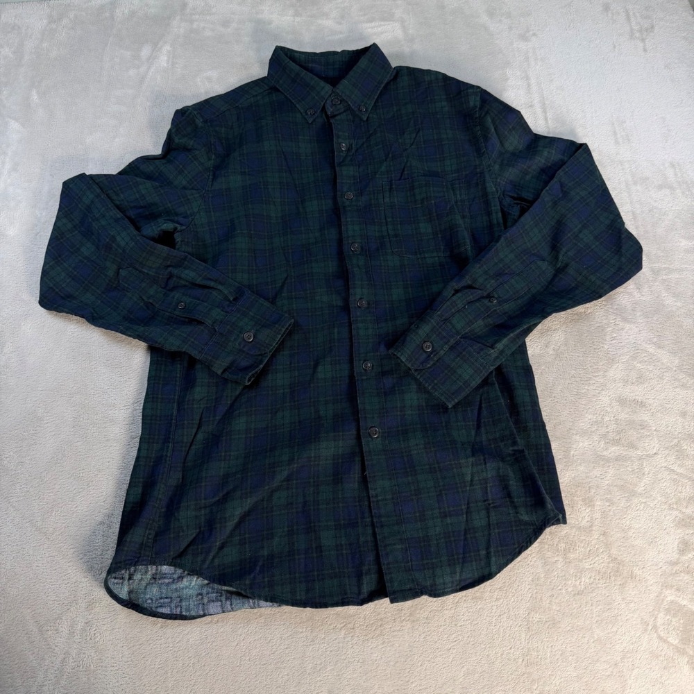 J.Crew Button Down Shirt Black Watch Plaid Men S Green Blue Cotton CD698 Tartan